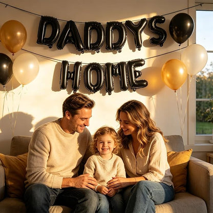 2 Set 20Pcs Black DADDYS HOME Letter Balloons 16in Balloon Foil Letter - Image 5