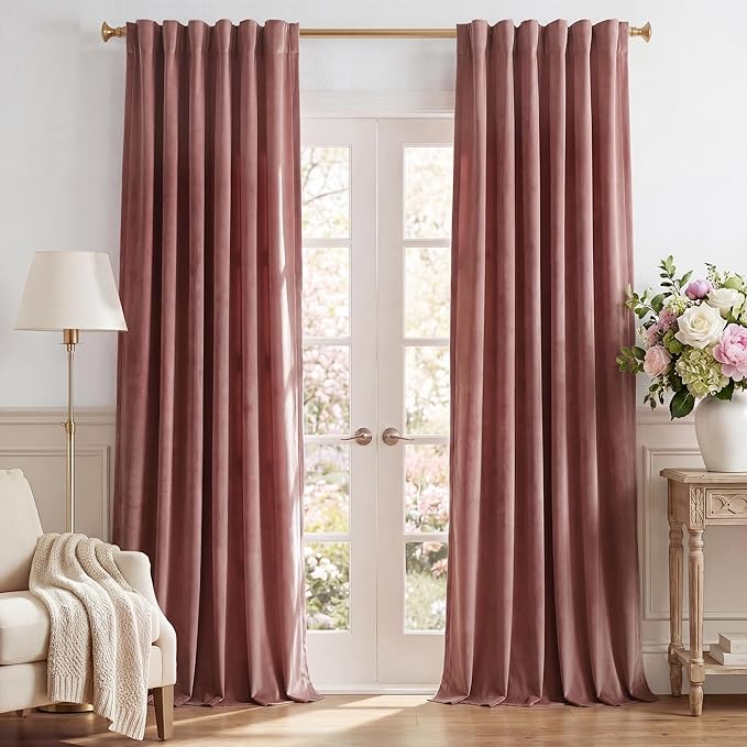 Mauve Velvet Curtains for Home Theater Room Nursery, Back Tab Pinch Pleat by StangH