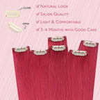 WENNALIFE Red Clip in Hair Extensions Real Human Hair 35g 6pcs 18 Inch Colored Hair Extensions for Kids Women Colorful Hair Pieces Pop-up Style Straight Extensiones De Cabello Humano Con Clip