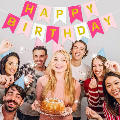 Pre-Strung Pink Happy Birthday Banner Sign - Image 4