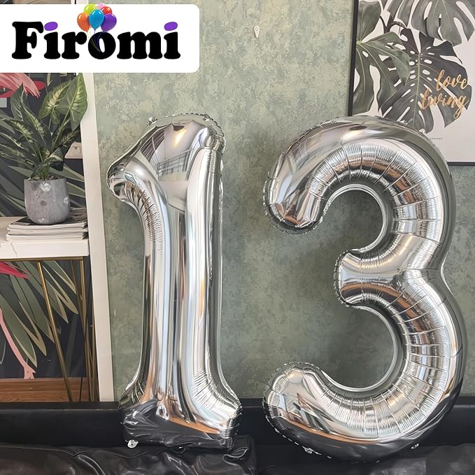 FIROMI 13 Number Balloons 40-inch Silver Big Foil Mylar 31 Balloon Numbers | - Image 4