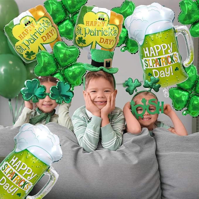 St. Patrick's Day Balloons 5pcs 18 Inch Shamrock Balloons Clover Foil Balloon - Image 6