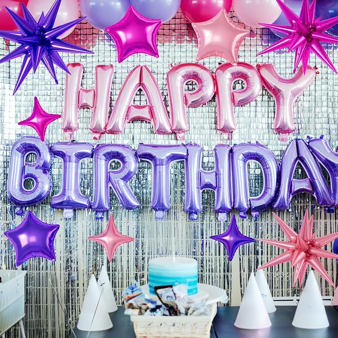 Hot Pink Purple Star Balloons, 22/18/10 Inch Foil Balloons, Four-Pointed Balloon - Image 4