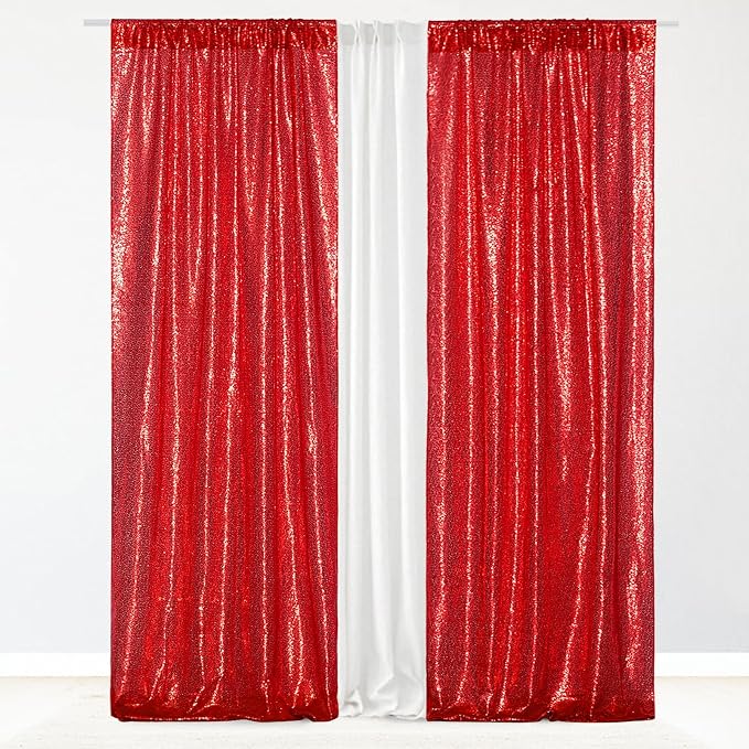 Eternal Beauty Red Sequin Backdrop Curtains, 2 Panels 2x8FT | 3mm Sparkle - Image 4