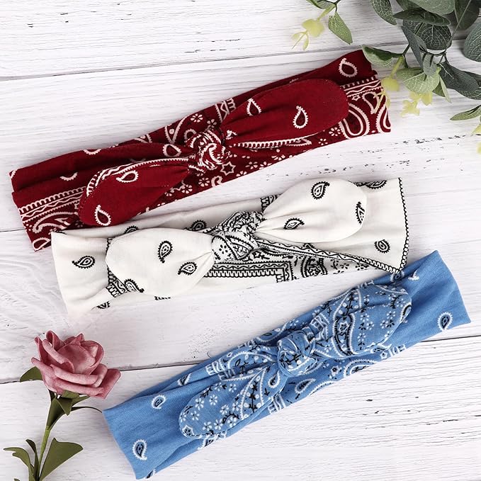 DRESHOW 6 Pack Wire Boho Headbands for Women with Rabbit Ears Bow Twist Headband Printed Vintage Wire Hair Holder