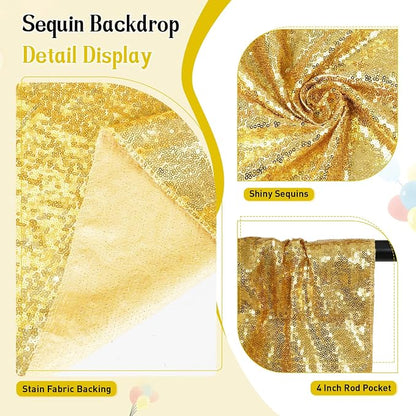 SquarePie 6x6ft Gold Sequin Backdrop, High Density Non-Transparent Glitter - Image 4