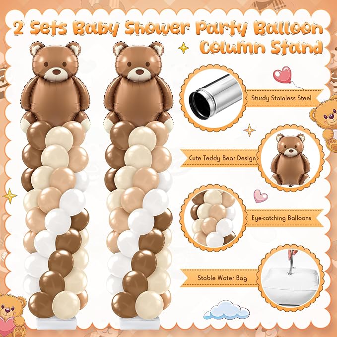 Kasyat 2 Set Bear Balloon Column Stand Kit Bearly Baby Shower Balloon Arch Kit - Image 3