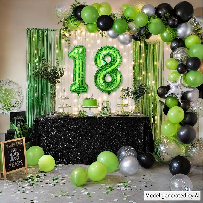 40 Inch Lime Green Pixel Number 18 Balloon, Adult Gamer 18th Bday Decor | 40" - Image 6