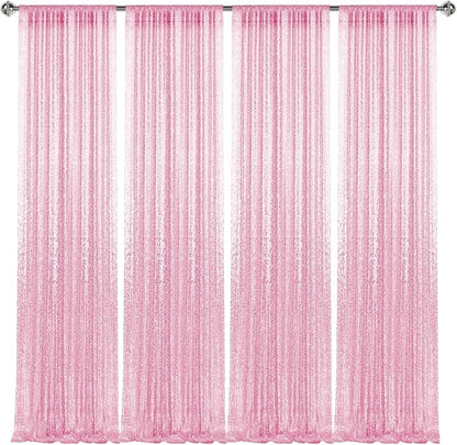 2×8FT-4PCS Pink Sequin Backdrop Curtains Panels, Photography Backdrop Glitter - Image 8