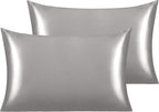 NTBAY 2 Pack Satin Standard Pillowcases for Hair and Skin, Luxurious and Silky Pillow Cases with Envelope Closure, 20x26 Inches, Grey