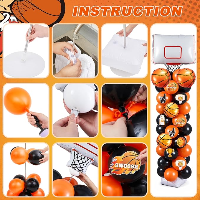 Gejoy 2 Sets Basketball Hoop Balloon Column Stand Kit Includes 169 Latex - Image 4