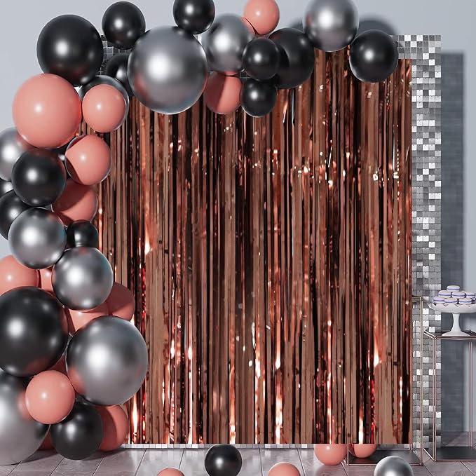 Voircoloria Brown Foil Fringe Backdrop Curtains, 3 Pack | Tinsel Streamers - Image 5