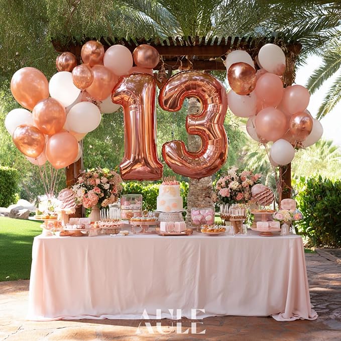 AULE 40 Inch Rose Gold 13 Balloon Number Foil 0-9 Birthday Big Numbers | - Image 4