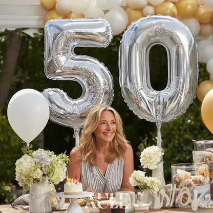 AULE 40 Inch Silver 50 Balloon Number Foil 0-9 Birthday Big Numbers | Birthday - Image 2