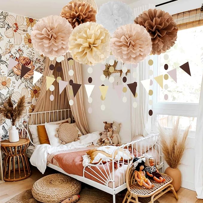 Boho Baby-Shower White-Brown Champagne Party-Decorations - Image 6