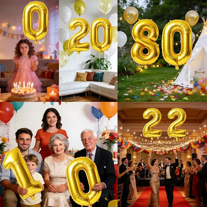 40 Inch Number 80 Balloons for 80th Birthday Party Decorations, 0-100 Gold - Image 7