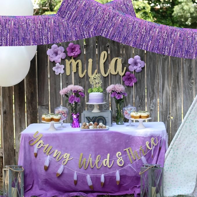 BEISHIDA Laser Light Purple Fringe Garland Banner Wall Tinsel Foil Streamer | - Image 4