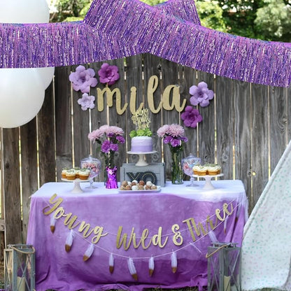 BEISHIDA Laser Light Purple Fringe Garland Banner Wall Tinsel Foil Streamer | - Image 4