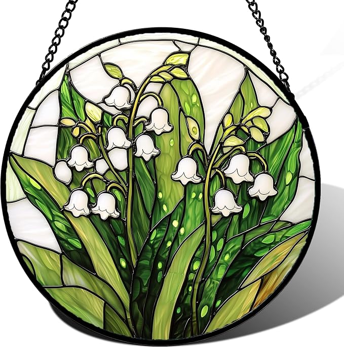 DASTOLL Stained Glass Window Hanging, Lily of the Valley Flower Sun Catchers by DASTOLL