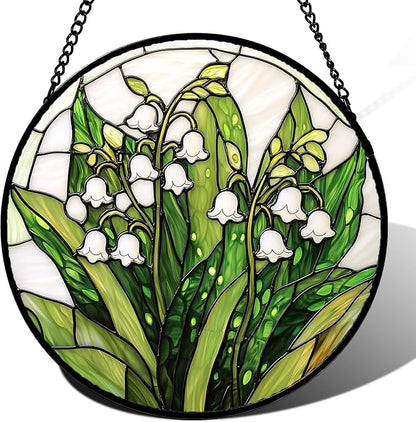 DASTOLL Stained Glass Window Hanging, Lily of the Valley Flower Sun Catchers by DASTOLL