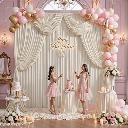50ft x 15ft Beige Backdrop Curtains - Image 7