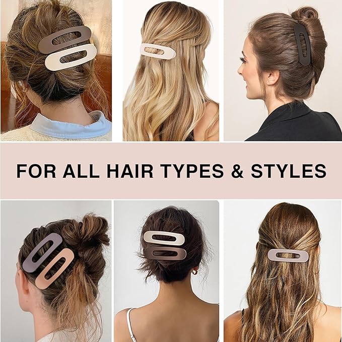 4 PCS Flat Claw Clips, Large Lay Flat Hair Clips for Women Girls, Strong Hold Non-slip Hair Claws for Thick Thin Hair (Matte 3)