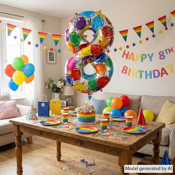 Rainbow Number 8 Balloon 40 Inch, Large Neon Mylar Foil Number - Image 7