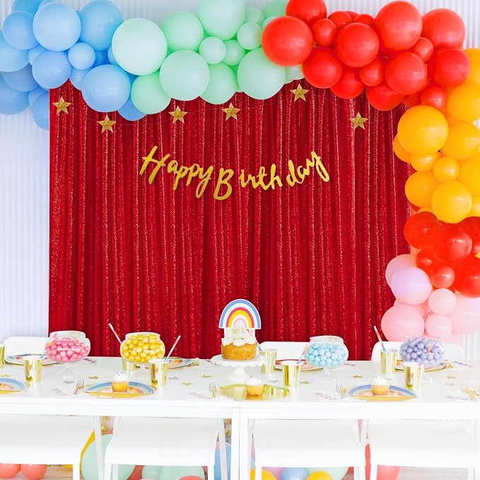 Sequin Backdrop Glitter Party Backdrop Curtain Red - 10ft x 10ft | Background - Image 2