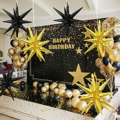 HILAVO 6PCS Black Gold Star Balloons, 22Inch Large Star Balloon Foil Balloons - Image 7