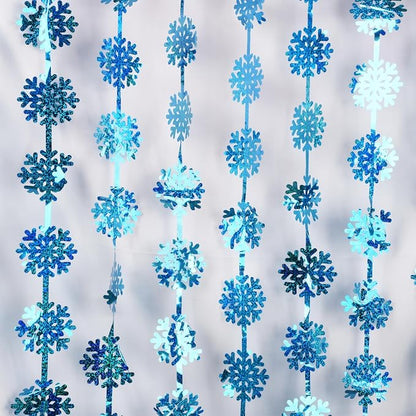 BRAVESHINE Blue Hanging Foil Fringe Snow Flakes Party Snowflake Backdrop | 2 - Image 2