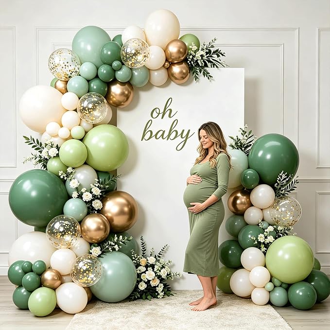 Sage Green Gold Balloon Arch Kit, Olive Dusty Green Sand White Confetti | Sage - Image 5