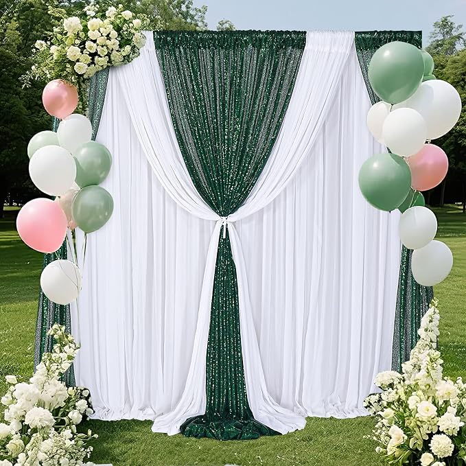 Emerald Green Sequin Backdrop Curtains Party Glitter Drapes 2 Pcs 2FTx8FT | - Image 4