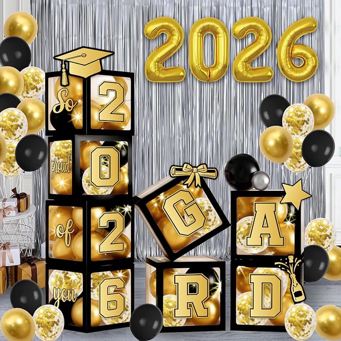 2026 Graduation Balloon Boxes Decorations – Clear Balloon Box Stack - Image 3
