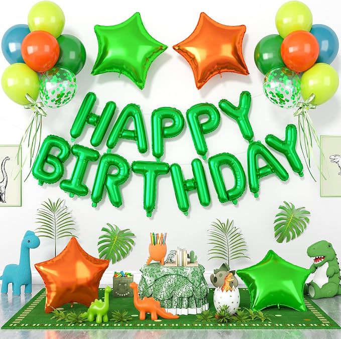 29PC Green Orange Happy Birthday Balloons Banner, 16Inch 3D Aluminum Letter by Paready