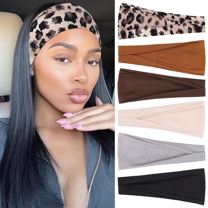 Wide Headbands for Women Trendy Women's Hair Bands Non Slip Yoga Workout Head Bands for Everyday Fashion Hair Accessories Band 6 Pack
