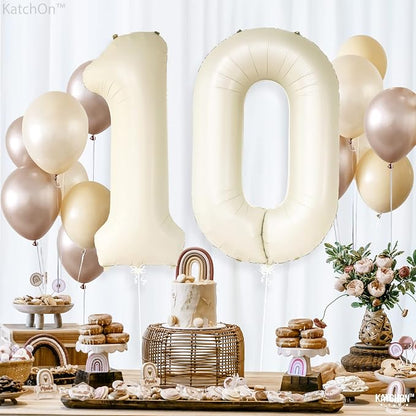KatchOn Cream 10 Balloon Number 40 Inch, 10th Birthday Decorations | 10th - Image 7