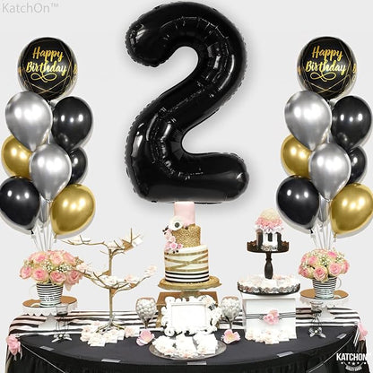 KatchOn Black Number 2 Balloon 40 Inch 2nd Birthday Decorations - Image 7