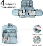 Travel Toiletry Bag for Women, Large Wide-open Puffy Cosmetic Makeup Bag with Wet-Dry Separation, Multi-Pocket Organizer with Carry Handle for Toiletries, Cosmetics, Essentials, Light Blue