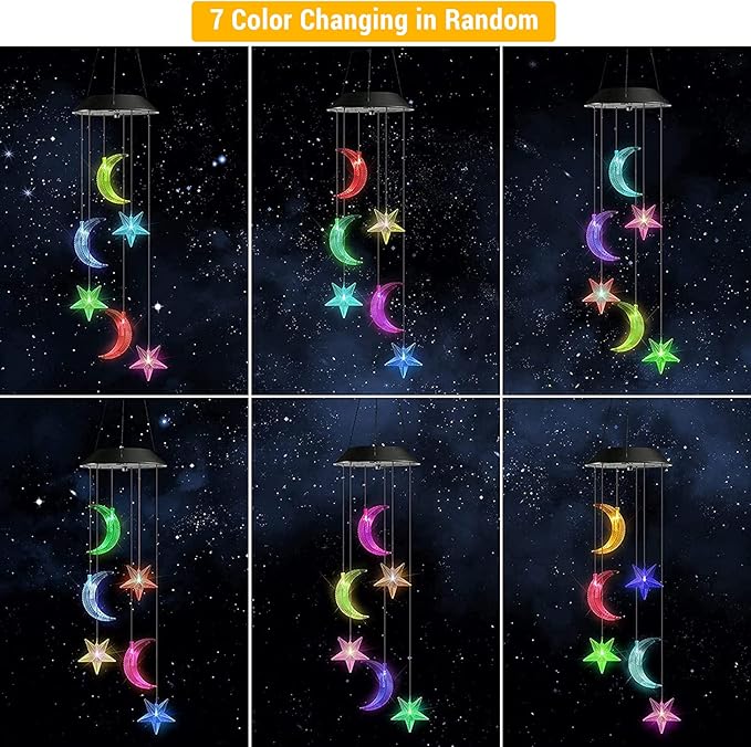 Toodour Solar Wind Chimes, Color Changing Wind Chimes Moon and Star | LED - Image 4