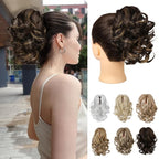 REECHO 9" Short Ponytail Extension, Classic Loose Curly Wavy Claw Clip Pony tails Hair Extensions HP001 Hairpieces for Women - Dark Brown with Highlights