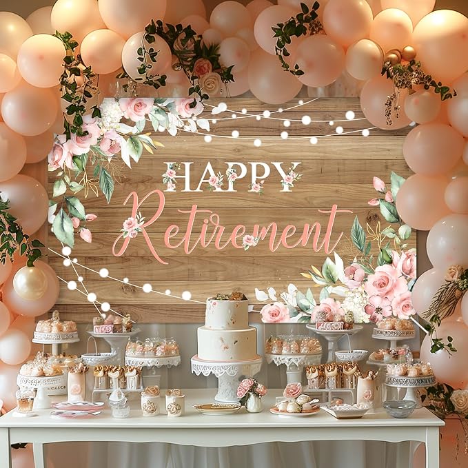 Mocsicka Rustic Retirement Backdrop Banner 6x3.6ft | Pink Floral Women Happy - Image 2