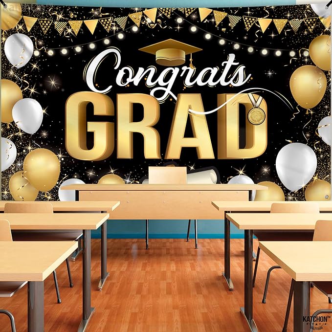 KatchOn Black and Gold Congrats Grad Banner 72x44 Inch | Graduation Decorations - Image 8
