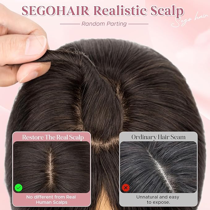 Real Human Hair Toppers for Women 3.54"*4.72" Silky Base 150% Density No Bangs Adjustable Parting Clip-In Topper Hairpieces for Women with Thinning Hair 16 Inches Natural Black