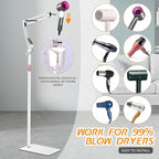 Hair Dryer Stand, 1.68M Height Adjustable, Hands Free Blow Dryer Holder with Heavy Base, 360 Degree Rotating, Work with 99% Dryers, Gift for Mom, Elder, Frozen Shoulder - White