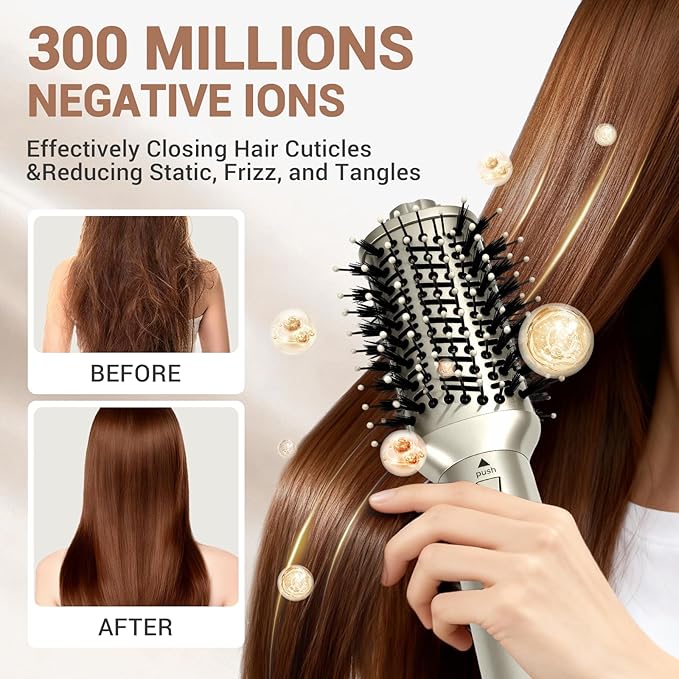 8-in-1 Dual Voltage Hot Air Styler & Hair Dryer Brush with Straightener & Curler Attachments, 110,000 RPM Ionic Fast Drying for Frizz-Free Styling, Includes Travel Bag