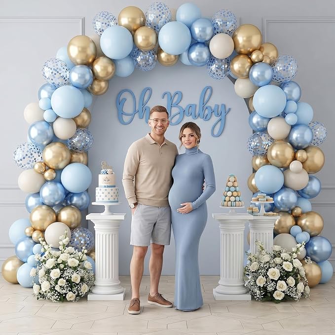 Dusty Blue Gold Balloons, 60 Packs 12 Inch Blue Gold Balloon, Metallic Golden - Image 6