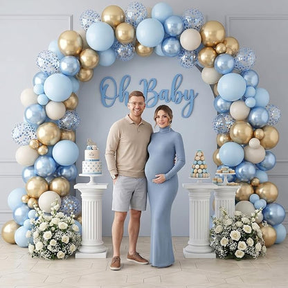 Dusty Blue Gold Balloons, 60 Packs 12 Inch Blue Gold Balloon, Metallic Golden - Image 6