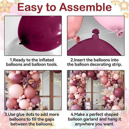 Dusty Rose Pink Balloon Garland Arch, Retro Purple Burgundy Pink Balloons - Image 7