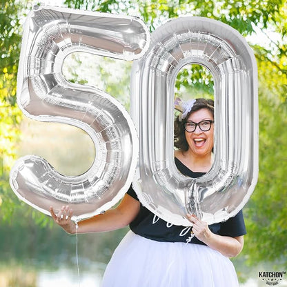 KatchOn Silver Number 0 Balloon 40 Inch | Mylar 0 Number Balloon - Image 6