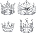 Ferraycle 4 Pieces Silver Crown Cake Topper Birthday Mini Flower Bouquet Crown Cupcake Toppers Crystal Pearl Tiara Wedding Cake Top Hair Ornament for Doll Flower Arrangements Wedding